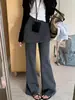 Calça pantalona estilo coreano, falsa duas peças, para mulheres, outono e inverno, forrada com fleece, cintura alta, modeladora, esportiva e com design de casco de cavalo