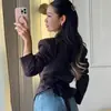 Moda feminina europeia e americana transfronteiriça no AliExpress: blazer curto estiloso e elegante com design plissado, cinto para acinturar e barra irregular
