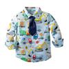 Camisa de Verão para Meninos 2020 Nova Estilo Coreano Infantil Transfronteiriça Manga Longa Camisa de Desenho Animado Top Casual Infantil Estilo Ocidental