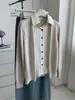 Cardigan de Lã Mesclada Estilo Coreano Peça Falsa Dupla Camisa Patchwork Design Sense Feminino Suéter Fino para o Início do Outono