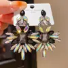 Pendientes de Cristal Geométricos Cuadrados Florales de Gota de Agua de Aguja de Plata Estilo Retro Europeo y Americano Pendientes Exagerados de Gama Alta de Nicho para Mujer
