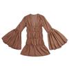 2026 Nuevo Vestido de Mujer de Manga Larga Acampanada, Sexy Cuello en V Profundo, Ceñido a la Cintura, Elegante de Color Sólido Casual, Venta al por Mayor