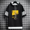 Camiseta com Capuz de Manga Curta para Homem, Tendência de Verão com Caimento Solto, Roupas Estilo Hong Kong, Marca da Moda, Moda Masculina com Capuz para Estudantes, Estilo Fino com Meia Manga da Moda