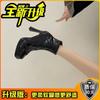 Botas Sexy de Couro Envernizado de Salto Alto para Mulheres 2025 Outono Novas Botas de Tornozelo com Laço de Bico Quadrado Stiletto de Sola Grossa Botas Slim da Moda