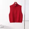 Suéter cárdigan de cuello alto con doble cremallera, chaleco de punto para mujer, chaleco corto sin mangas, top apilado, chaqueta