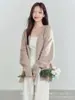 Suéter Tricotado Petite 2025 Outono Estilo Preguiçoso Coreano Casual Solto Sem Botão Novo Casaco Cardigã Feminino