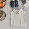 Estilo Nuevo de Verano Tops para Niños Estilo Británico Camiseta Blanca sin Mangas a Rayas con Cuello Campana Moda Tendencia Camiseta
