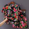 Verão Nordeste Flor Grande Masculino e Feminino Conjunto Manga Curta Solto Retro Estilo Chinês Camiseta Shorts Esportivo Casual Casal Tendência