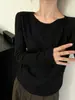 6 Tejido de Lana Estilo Coreano Blanco Ligeramente Transparente Textura Tejido Nuevo Holgado Cuello Redondo Protección Solar Manga Larga Tejido