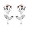 Aretes de Tulipán de Perla de Plata Esterlina 925 Simples Artísticos para Dama Flor Mini Pequeños Distintivos E9791