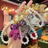 Chaveiro de Moda de Alta Qualidade com Pedras Strass de Argila Bulldog Francês Corrente de Pérolas Corrente de Patas Criativa Pingente de Carro de Filhote Galvanizado