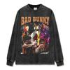 Camiseta de Manga Curta High Street Hip-Hop Retro Transfronteiriça com Estampa Bad Bunny Hip-Hop Americano Gola Pequena Pesada de Marca Tendência