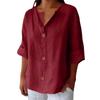 2025 Amazon Transfronterizo Europeo y Americano Primavera y Otoño Nueva Camiseta Holgada Cómoda Casual Cuello en V Top con Botones para Mujer