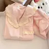 Pijama Pequeno Estilo Chanel para Mulheres, Algodão Nuvem Manga Longa, Renda Doce Francesa, Sensação de Alto Padrão, Roupas de Casa Usáveis na Primavera/Outono