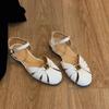 Versión de Piel de Oveja ~ Zapatos Romanos Transpirables con Diseño de Camelia para Mujer Sandalias Retro con Puntera de Cuero para el Verano