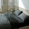 Conjunto de Quatro Peças de Algodão Jersey Japonês Nishikawa Cor Tecida Estilo MUJI Conjunto de Quatro Peças Roupa de Cama para Dormitório Capa de Edredom Listrada Lençol de Cama