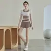 Conjunto de Shorts Esportivos de Yoga Anti-Exposição com Bolso Lateral Transfronteiriço, Peça Falsa Dupla, Bloqueio de Cores, Feminino, para Corrida, Fitness, Respirável, Secagem Rápida