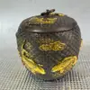 Lata de Chá Peixes Cobre Dourado Antigo, Lata de Chá Koi, Enfeites de Cobre para Escritório em Casa, Lata de Armazenamento, Lata Selada