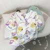 Pijama de Algodão com Nuvem de Desenho Animado de Verão Feminina Manga Curta Shorts Decote V Verão Vestível Simples Conjunto Roupa de Casa