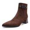 Botines de Tacón Grueso para Mujer Retro 2025 Nuevos Botas Marrones de Punta Otoño e Invierno Botas Francesas de Gamuza de Caña Media de Tacón Alto Delgadas