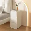 Mesita de Noche Moderna Simple, Pequeño Gabinete de Almacenamiento de Madera Maciza Color Crema, Gabinete de Mesita de Noche Ultra Angosto, Mini Mueble de Hogar de Lujo Ligero para Dormitorio