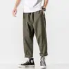 Calça Verde Militar para Homens, Novo Estilo Retro Japonês Primavera/Verão, Tendência, Tamanho Grande, Casual Versátil de Perna Reta Solta, Calça Cropped