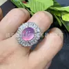 Anillo Plateado con Calcedonia Rosa Natural, Anillo de Ágata de Moda y Versátil para Mujer, Oferta Especial para Transmisión en Vivo