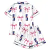 Conjunto de Pijama Cardigan Rosa de Seda Leite Transfronteiriço Europeu e Americano para Mulheres, Shorts de Manga Curta, Roupa de Casa Confortável e Respirável Conjunto Casual
