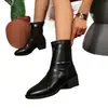 Botines de mujer de talla grande transfronterizos, colección otoño e invierno, punta cuadrada, tacón grueso, ajuste ceñido al tobillo, con cremallera trasera, hechos de cuero PU suave, versátiles para el trabajo y la moda