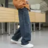 Moda Masculina 2026 Jeans Estiloso 2026 Novas Calças de Perna Larga para Crianças Médias e Mais Velhas Estilo Coreano Casuais Longas Tendência