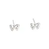 Brincos Huashi Inteiros de Prata Pura 999 para Mulheres, Brincos de Laço Mini, Pequenos Piercings de Orelha, Design Sem Furo