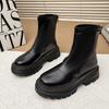 Botas de Solado Grosso e Salto Grosso Estilo Britânico para Mulheres 2025 Verão Novo Estilo Versátil Pequeno Zíper Traseiro Elástico Botas Slim