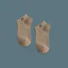 Calcetines para Mujer ins de Moda Tobilleros de Boca Baja Invisibles Oso Lindo Estilo Japonés Color Sólido Algodón Calcetines de Longitud Media Calcetines Cortos Finos para Mujer