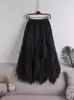 Falda de Gasa con Volantes para Mujer Primavera 2026 Cintura Alta Petite Falda de Malla Falda Larga D8808