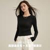 Camiseta Fina de Manga Larga de Lana Tencel 2026 Otoño Nuevo Cuello Redondo Top Básico