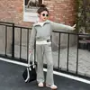 Roupas Infantis Meninas Primavera e Outono Conjuntos 2025 Novo Estilo Coreano Com Capuz Meninas Casuais Calça Reta Conjuntos para Meninas