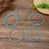 5 Piezas de Pulseras Azules con Cuentas, Joyería Estilo Bohemio, Diseño Elástico, Combinación Simple Retro Multicapa