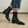 2025 Novo Estilo Confortável Silencioso Salto Grosso Salto Alto 6,5cm Estilo Zíper Traseiro Botas Curtas Botas Slim Tamanho Grande Sapatos Femininos
