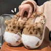 Pantuflas de algodón afelpado con estampado de leopardo y huella de gato, pantuflas de interior para mujer, diseño lindo de orejas 3D, suela gruesa, cálidas y disponibles para venta al por mayor