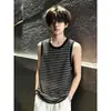Camiseta sin mangas de rayas negras estilo americano, top fino de verano sin mangas holgado, ropa de estar, ropa de casa, chaleco de moda