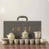 Juego de Té Ruyao Patrón Pavo Real Dorado Tazón Cubierto Caja de Regalo Juego de Té Kung Fu Souvenir de Negocios Se Puede Imprimir Logo