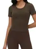 Camiseta de Yoga Transfronteriza de Alta Elasticidad con Sensación de Segunda Piel para Mujer, Top de Fitness No Transparente, Corte Entallado, Adelgazante, Manga Corta, Ropa Deportiva
