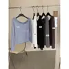 Camiseta de Manga Larga con Volantes en un Hombro, Estilo Coreano de Otoño, Limón Té Verde, Suave, Versátil, Adelgazante, para Mujer 11056