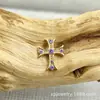 Pendientes de Cruz Vintage Astmf-13 de Aleación de Titanio Color Dorado Incrustados de Diamantes G23 Titanio Rosca Interna Zirconio Piercing de Labio