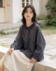 Colección Otoño 2026 Estilo Japonés Estampado Floral Pequeño Cuello Solapa Mujer Holgado Oversize Cárdigan Camisa de Manga Larga Top