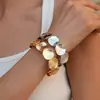 Pulsera elástica de empalme de piezas redondas estilo metal europeo y americano Pulsera de estilo minimalista con sentido del diseño Joyería versátil para mujer