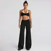 Conjunto de yoga transfronterizo con cuello halter, diseño de dos piezas falso, tirantes ajustables, chaleco deportivo de secado rápido y conjunto de pantalones largos para correr y fitness