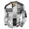 Camiseta de Manga Larga a Cuadros Retro para Hombre Top Gráfico a Cuadros Camiseta de Manga Larga Impresa en 3D Talla Grande Camisa Henley Superior para Hombre