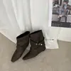 Botines retro estilo coreano para mujer, versátiles para otoño e invierno, adelgazantes, con plataforma interior, tacón medio, botines cortos, botines de motociclista para mujer