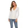 Comercio Exterior En Stock Otoño e Invierno Nuevo Sexy de Encaje con Cuello en V Manga Larga de Punto Camiseta Base para Mujer, Corte Ajustado y Elástico